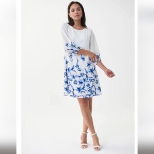 Joseph Ribkoff White and Blue Floral Midi Dress